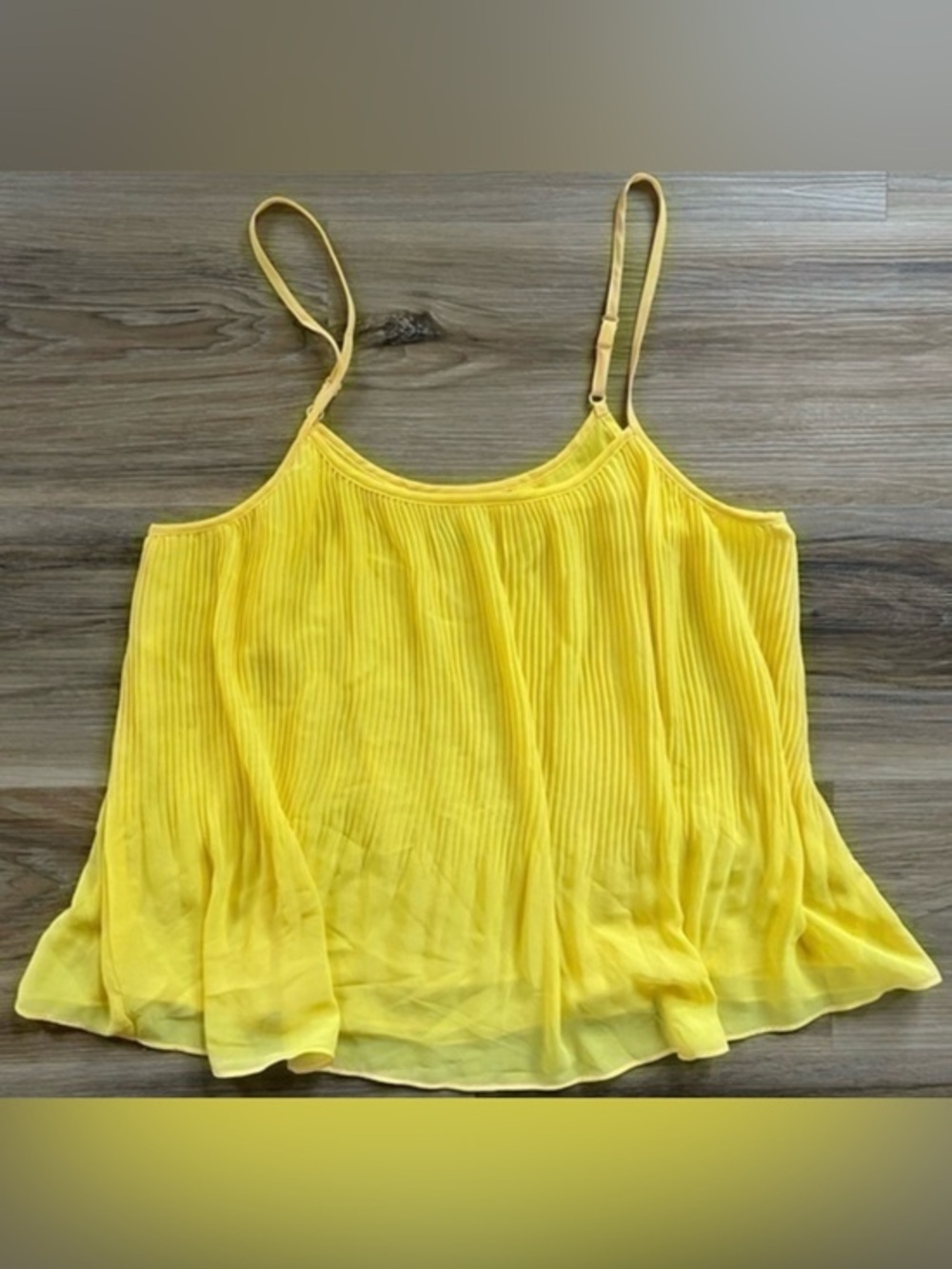 Flowy Spaghetti Strap Yellow Pleated Tank Top